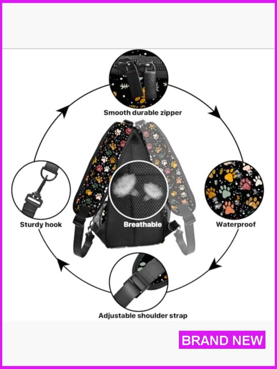 Paw Print Sling Bag Lightweight Travel Chest Daypack Adjustable Strap Outdoor main image 6
